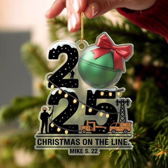 Lineman Christmas Ornament 2025, Custom Name Lineworker Gift, Electrician Christmas Decor, Holiday Keepsake, Xmas Gift