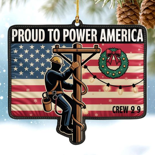 Discover Lineman Christmas Ornament, Proud to Power America Decor, Electrician Gift, Power Line Worker Keepsake, Xmas Decor