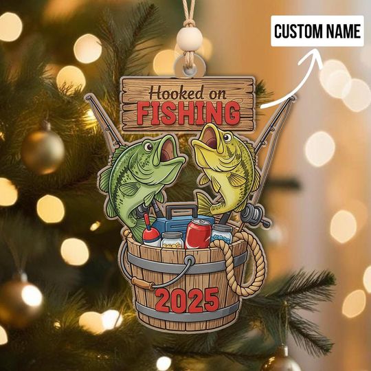 Discover Hooked on Fishing Christmas Ornament 2025, Funny Fishing Gift, Christmas Tree Decor, Holiday Keepsake, Personalized Gift