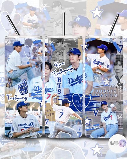 taehyung dodgers 20oz cup, bangtan, tae, V, jungkook, jimin, jhope, namjoon, yoongi, jin, army, gift