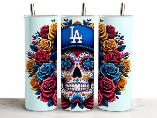 Discover LA Sugar Skull 20oz Skinny Tumbler Wrap, Dodger Colors,  Seamless, Tumblerful Tumbler Wrap, Sublimation, Sublimational
