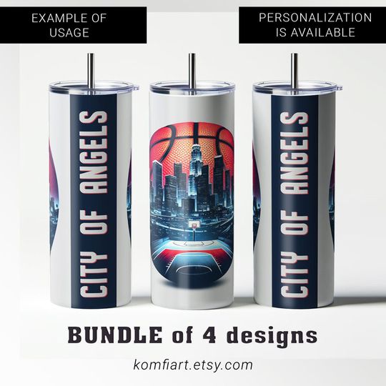 City of Angels Los Angeles  city and ball fan wrap 20oz tumbler creative design. LA sport silhouette. Brothers gift