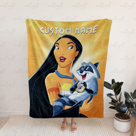 Custom Pocahontas Character Blanket, Pocahontas And Raccoon Meeko Fleece Blanket