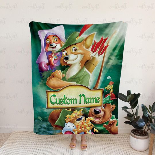 Robin Hood And Friends Custom Name Blanket, Cute Fox Hero Cartoon Fleece Blanket
