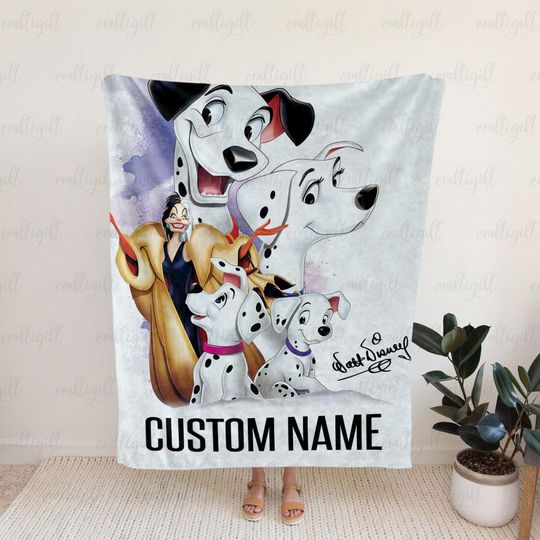 Discover 101 Dalmatians Personalized Name Blanket, One Hundred And One Dalmatians Blanket, Cruella De Vil Blanket, Wdw Disneyland Dog Gift, DTA086-1