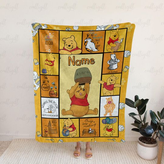Discover Custom Pooh Bear Blanket For Kids, Cute Cartoon Pooh Blanket, Wdw Disneyland Pooh Bear Blanket, Kids Room Decor With Winnie The Pooh, NVA773
