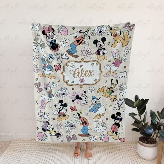 Discover Customized Mickey And Friends Blanket, Daisy Minnie Disneyland Blanket, Mickey Mouse Pluto Donald Throw, Disneyworld Birthday Gift, THA316-5