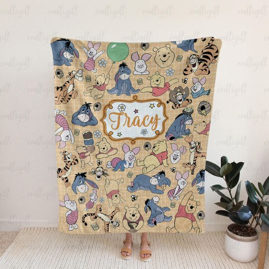 Discover Personalized Pooh And Friends Throw, Pooh Bear Blanket With Name, Winnie The Pooh Christmas Throw, Disney Character Blanket For Kids, NVA777