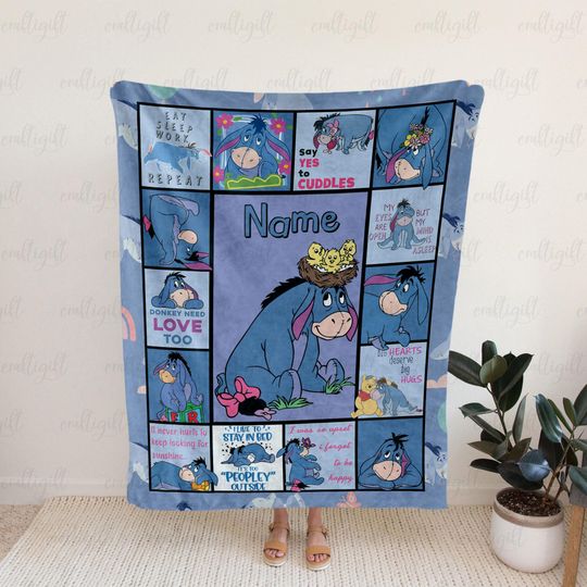 Discover Eeyore Blanket With Name Customizable, Disney Inspired Eeyore Blanket, Kids Cartoon Donkey Blanket, Funny Eeyore Throw For Pooh Fans, NVA772