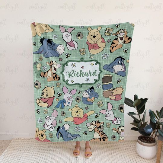 Discover Personalized Name Blanket Winnie The Pooh, Disney Cartoon Kids Cozy Throw, Cute Pooh Nursery Blanket, Birthday Present For Boys Girls,NVA780