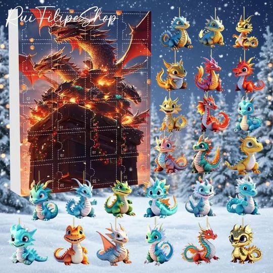 Discover Fantasy Dragon Advent Calendar 2025, Dragon Christmas Countdown Box, Cute Christmas Gifts, Dragon Lover Gift, 2D Flat Advent Calendar