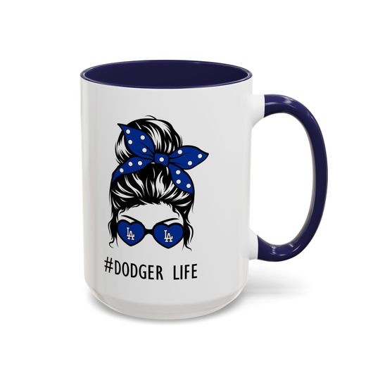 Dodger Life Accent Coffee Mug, Fun Mug for Dodgers Fans, Sports Fan Gift, Cute Coffee Cup, Blue and White Design