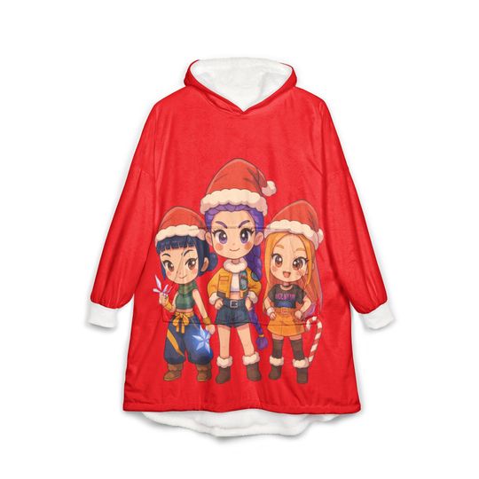 Kpop Demon Hunter Christmas Hooded Blanket Japanese Style Wearable Blanket