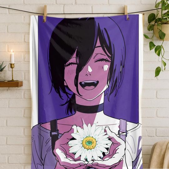 Discover Reze Blanket, Anime Cozy Fleece Throw, Reze Smile Character Blanket, Soft Warm Anime Gift for Fans and Bedroom Decor