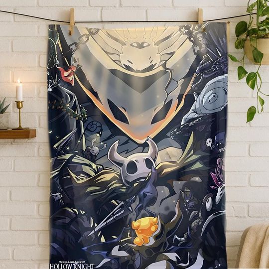 Hollow Knight Fleece Blanket, Soft Flannel Throw, Anime Gamer Bedding, Bedroom Decor