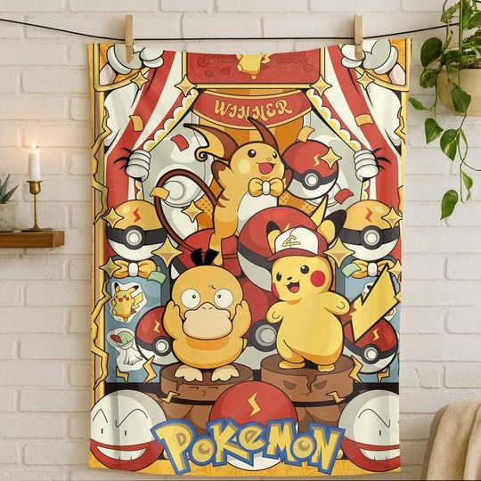 Discover poket mons themed blanket, Pika blanket, gift for poket mons trainers, Cozy Otaku Decor, soft flannel material