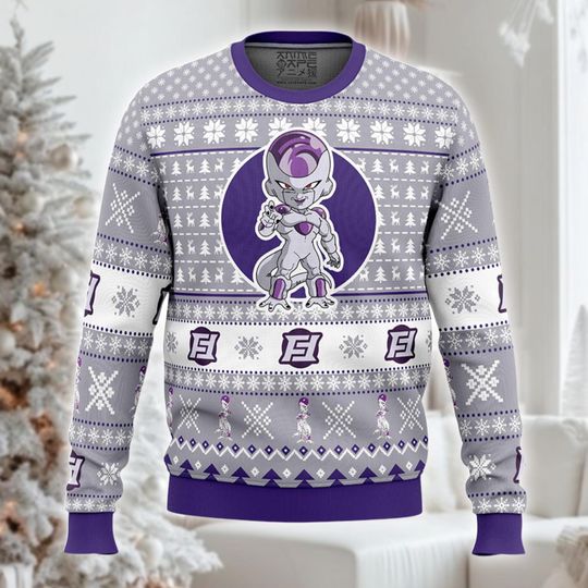 Discover Anime Villain Christmas Sweater, Purple Alien Xmas Gift, Space Tyrant Holiday Jumper, Manga Fan Ugly Top