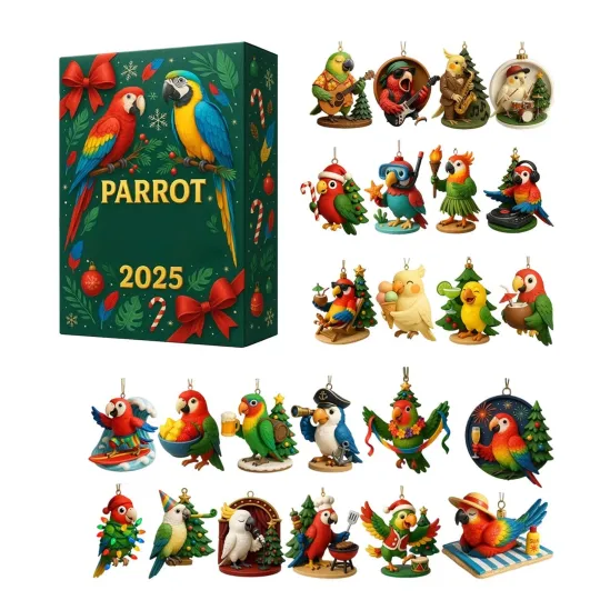 Discover Parrot 2025 Christmas Advent Calendar 2D Flat Acrylic Christmas Ornament