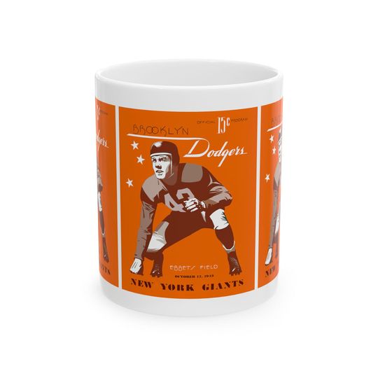 Brooklyn Dodgers Football Program Ceramic Mug, Vintage Sports Fan Gift, Baseball History Collectible Cup, 11oz