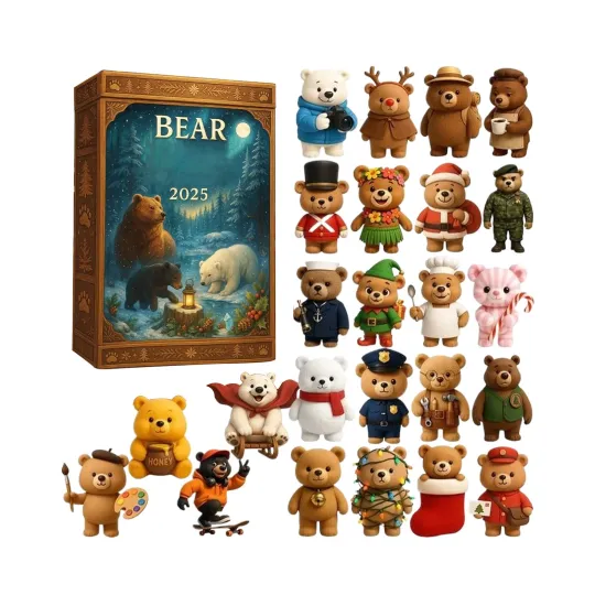 Discover Bear Christmas Advent Calendar 2025, 2D Acrylic Bear Tree Ornaments Christmas