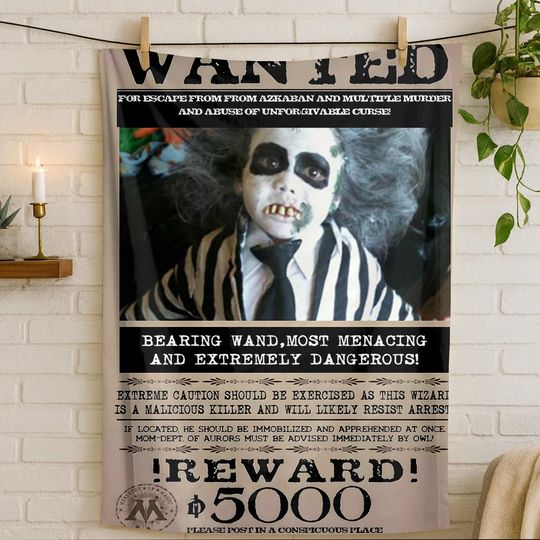 Discover Harry Potter Style Custom Wanted Poster Fleece Blanket, Photo Flannel Throw, Halloween Wizard Gift
