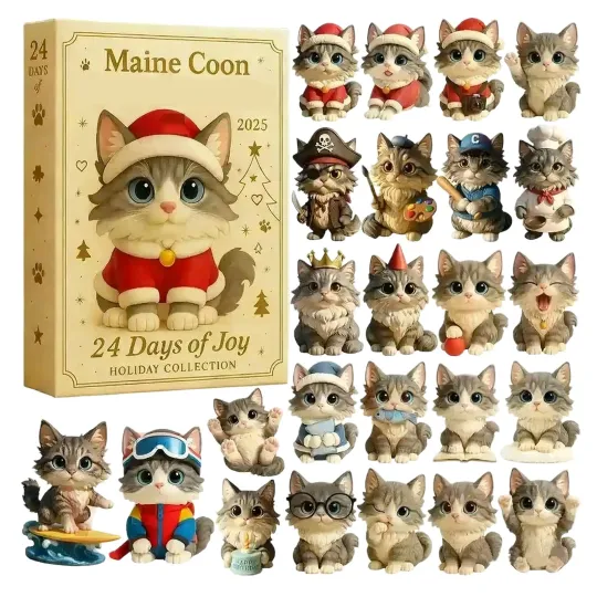 Discover Fun Maine Coon Advent Calendar 2025, 24 Days Holiday Countdown Calendar