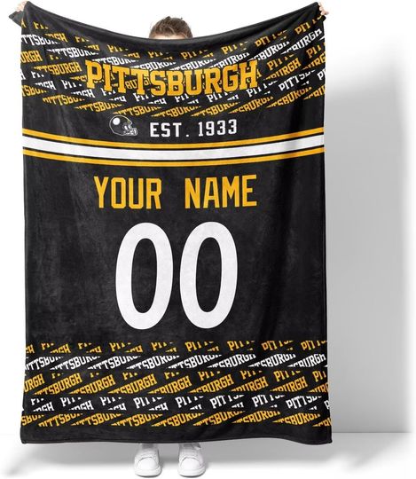 Discover Pittsburgh Throw Blanket Custom Name and Number Blanket for Men Women Boy Gifts
