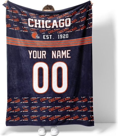 Discover Chicago Throw Blanket Custom Name and Number Blanket for Men Women Boy Gifts