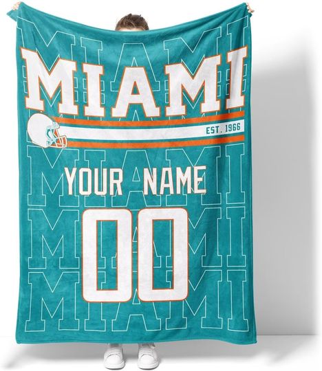 Discover Miami Throw Blanket for Men Women Boy Custom Name and Number Gifts