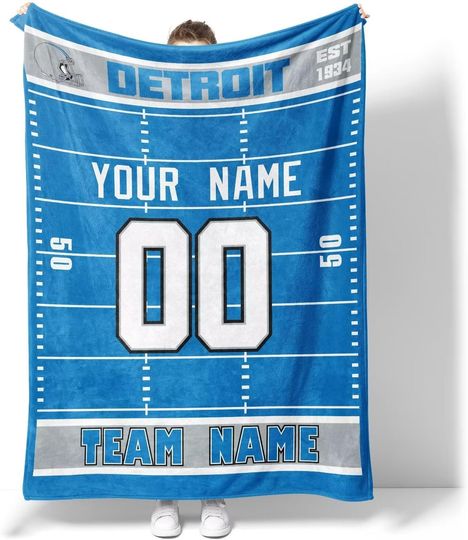 Discover Detroit Blanket for Men Women Boy Gifts Custom Name and Number Throw Blanket