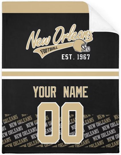 New Orleans Blanket for Men Women Youth Boy Gifts Custom Name and Number Throw Blanket