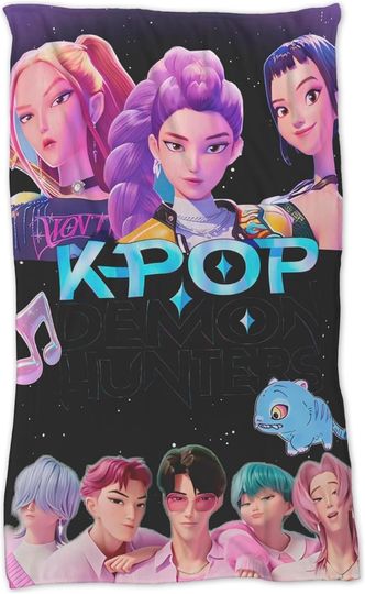 Discover K-POP Demon Hunters Anime Character Ultra Soft Flannel Throw Blanket, Lightweight Cozy Bedding with Music Theme Design