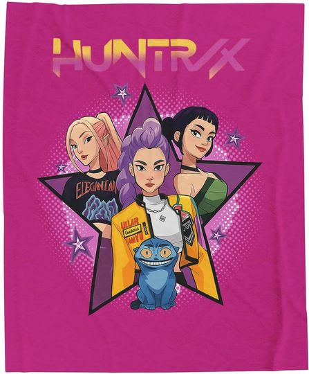 Discover Demon Pop Hunters Velveteen Plush Blanket: K-Pop Anime Girl Group Fan Gift. Cozy Korean Fantasy Saja Style Throw for Bed