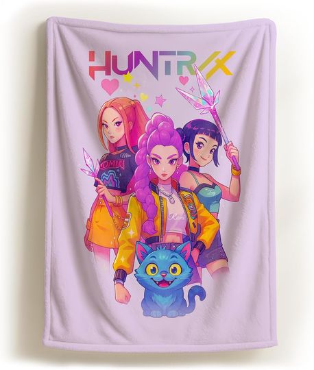Discover Demon Pop Hunters Movie Blanket, Demon Tiger Cat Fleece, Korean Pop Music Idol Inspired Blanket, Korean Fantasy Animation Film Graphic