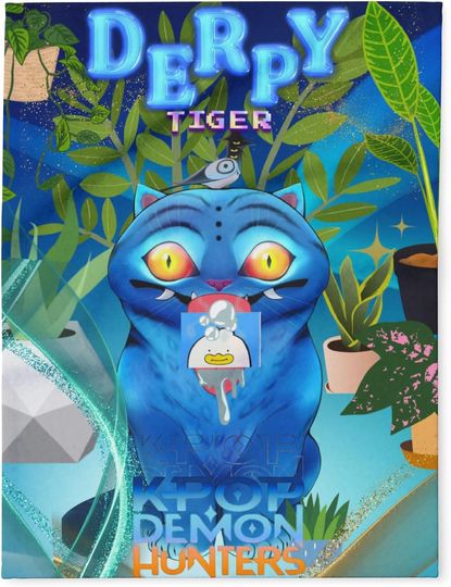 K, pop, Hunter Derpy Tiger, Fleece Blanket - Cat, Cozy, Lounge Blanket, Home Decor, Soft Throw