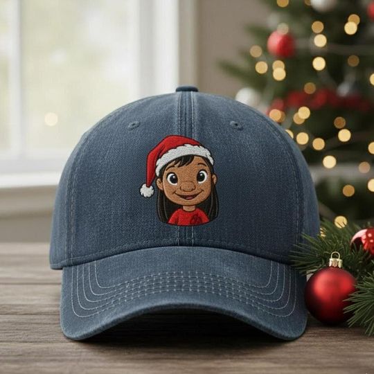 Discover Christmas Lilo Embroidered Baseball Cap, WDW Cartoon Embroidered Hat, Winter Gift