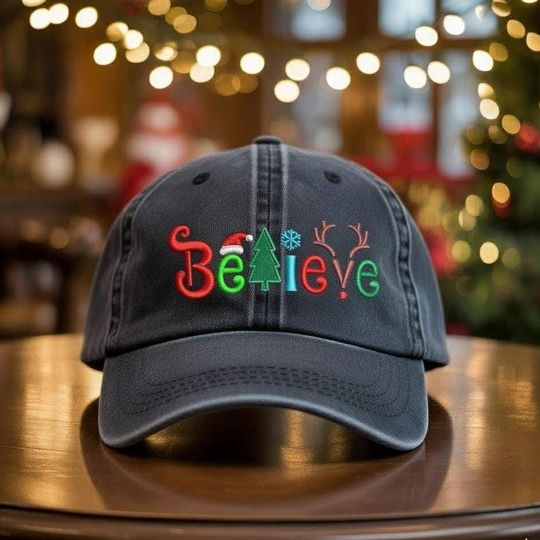Discover Christmas Embroidered Baseball Cap with Santa Claus, Reindeer, and Snow Design
