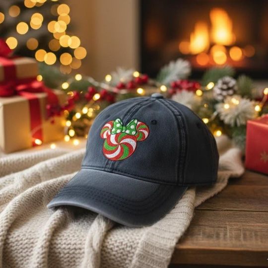 Discover Christmas Mickey Mouse Head Candy Embroidered Baseball Cap, WDW Cartoon Embroidered Hat, Winter Gift