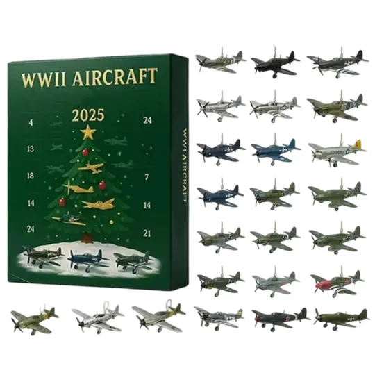 Discover Aircraft Advent Calendar 24 Days Christmas with 24 Warbirds Pendant Acrylic