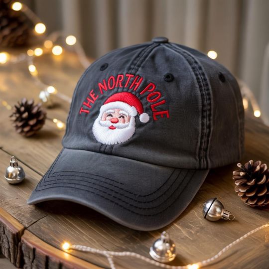 Discover The North Pole Embroidered Baseball Cap, Christmas Santa Hat, Merry Christmas Cap, Winter Gift