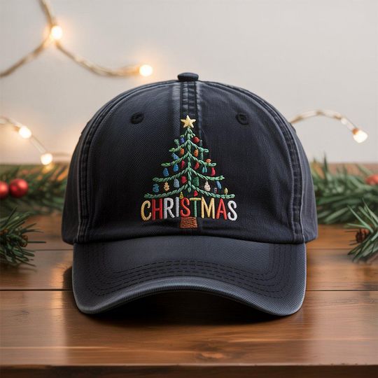 Discover Christmas Tree Embroidered Baseball Cap