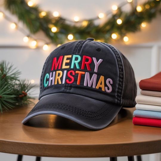 Discover Merry Christmas Embroidered Baseball Cap, Santa Claus Cap, Winter Gift