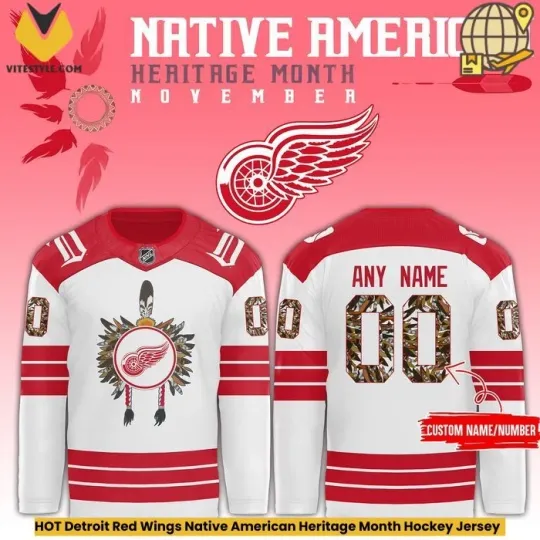Discover Personalized Detroit Red Wings Native American Heritage Month Hockey Shirt Men's
