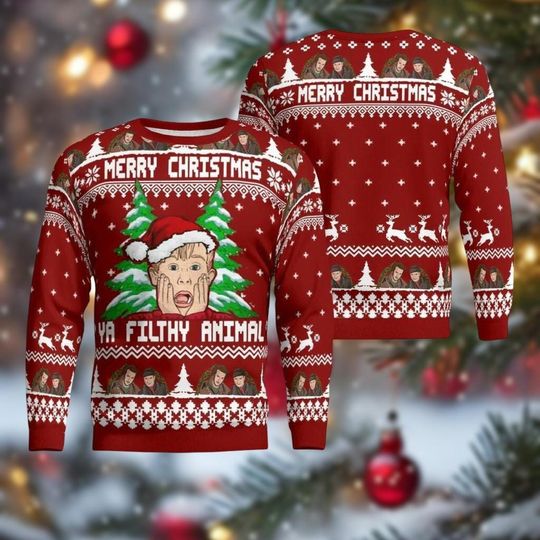 Merry Christmas Home Alone Ugly Sweater, Ya Filthy Animal Holiday Sweatshirt