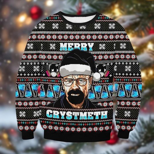 Christmas Breaking Bad Ugly Sweater, Vintage Holiday 3D Sweater for Men Women Kids