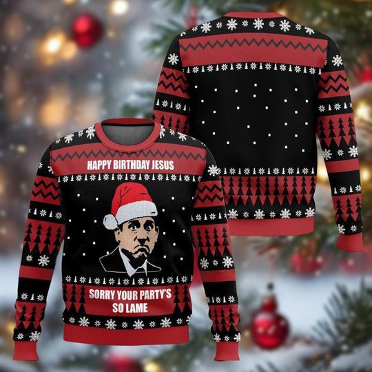 Discover The Office Sorry You Party So Lame Ugly Sweater, Michael Scott Christmas Sweater, Funny Movie Xmas Sweater for Men Women