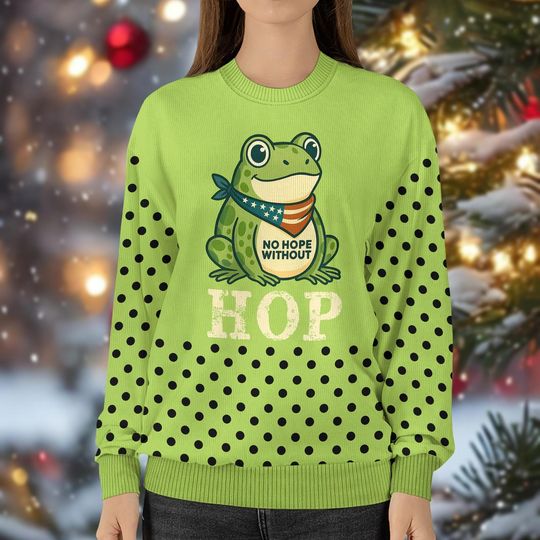 Discover No Hope Without Hop Portland Frog Christmas Ugly Sweater I Stand With Frog Holiday Crewneck Christmas Gift
