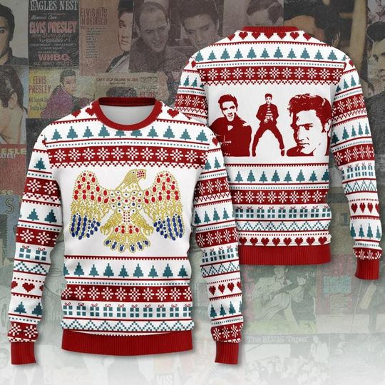 Elvis Presley Ugly Christmas Sweater, Rock And Roll Music Xmas Sweater
