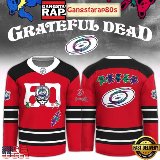 Custom Carolina Hurricanes x Grateful Dead 60 Years Hockey Shirt Men's Fan Gear