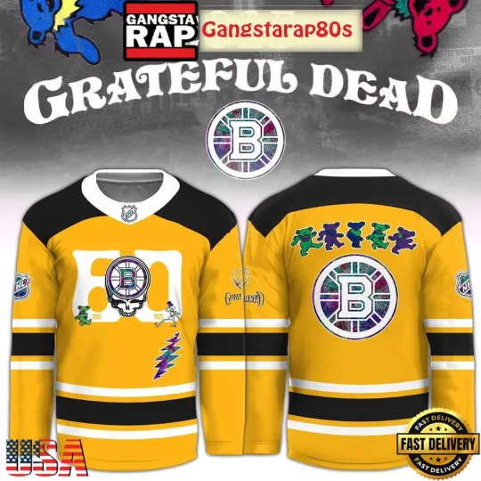 Personalized Boston Bruins x Grateful Dead 60 Years Hockey Shirt Men's Fan Gear
